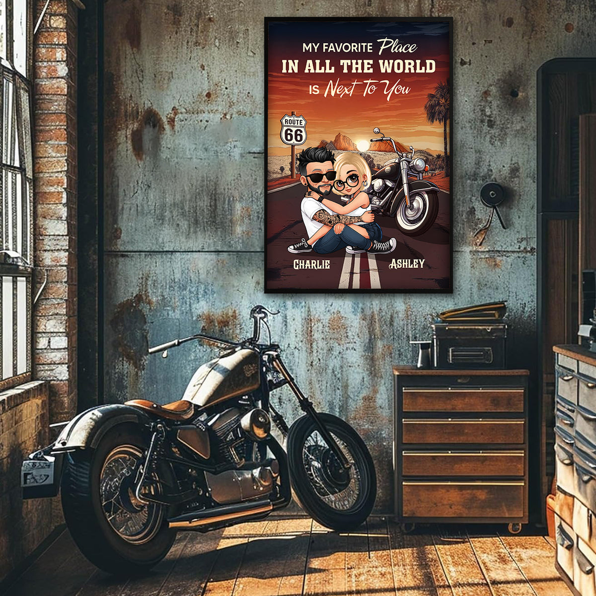 Bikers Couple Riding Partners for Life Personalized Poster, Gift for him, Gift for her
