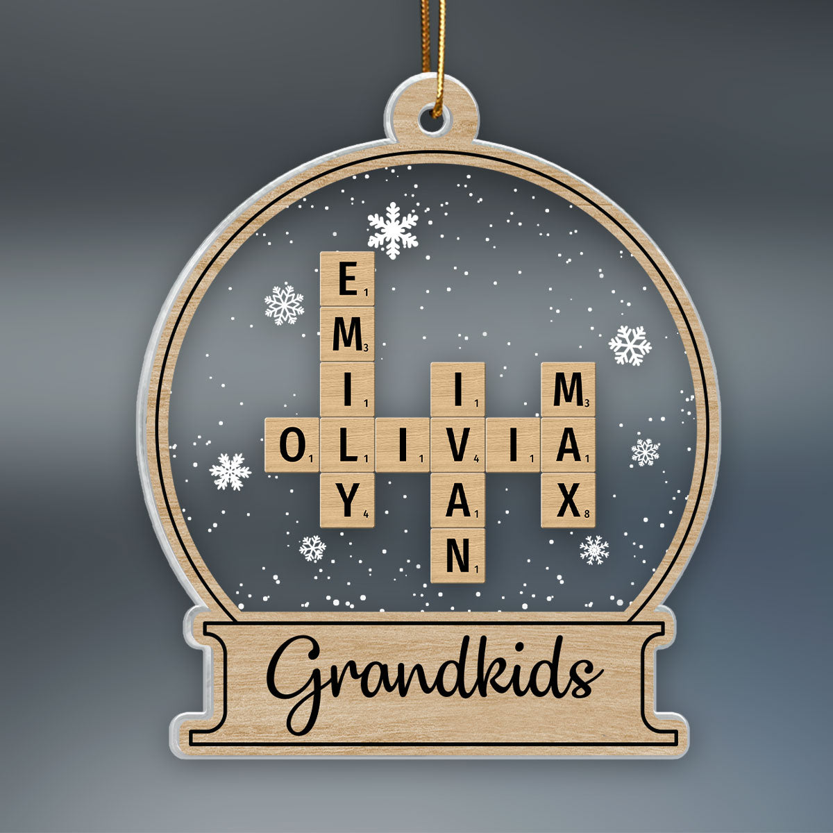 Snow Globe Grandkids Crossword Puzzle Personalized Acrylic Ornament, Christmas Gift For Grandma, Grandpa, Granddaughter, Grandson