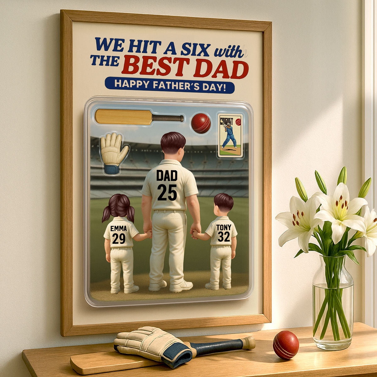Hit A Six With The Best Dad Cricket Dad Personalized Poster, Father's Day Gift For Husband, Dad