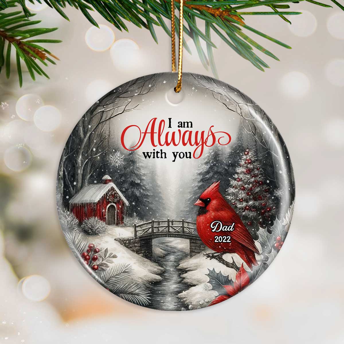 Snowy Winter Scenery Memorial Personalized Ceramic Ornament, Heartwarming Gift for Loved Ones, Christmas Sympathy Gift
