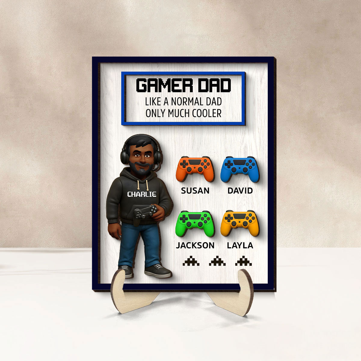 Gamer Dad Much Cooler Personalized 2-Layered Wooden Plaque, Father's Day Gift for Gamer Dads