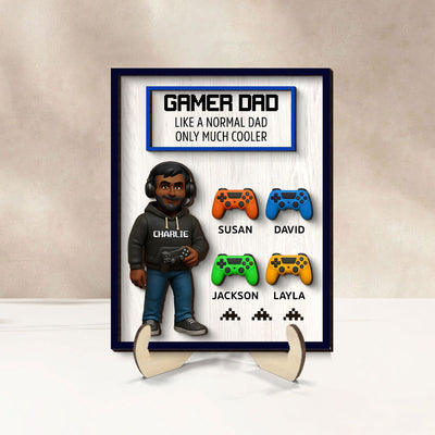 Gamer Dad Much Cooler Personalized 2-Layered Wooden Plaque, Father's Day Gift for Gamer Dads