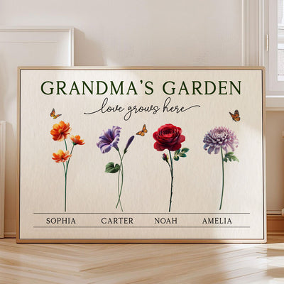 Grandma's Garden 3D Effect Birth Month Flower Personalized Poster, Gift For Grandma