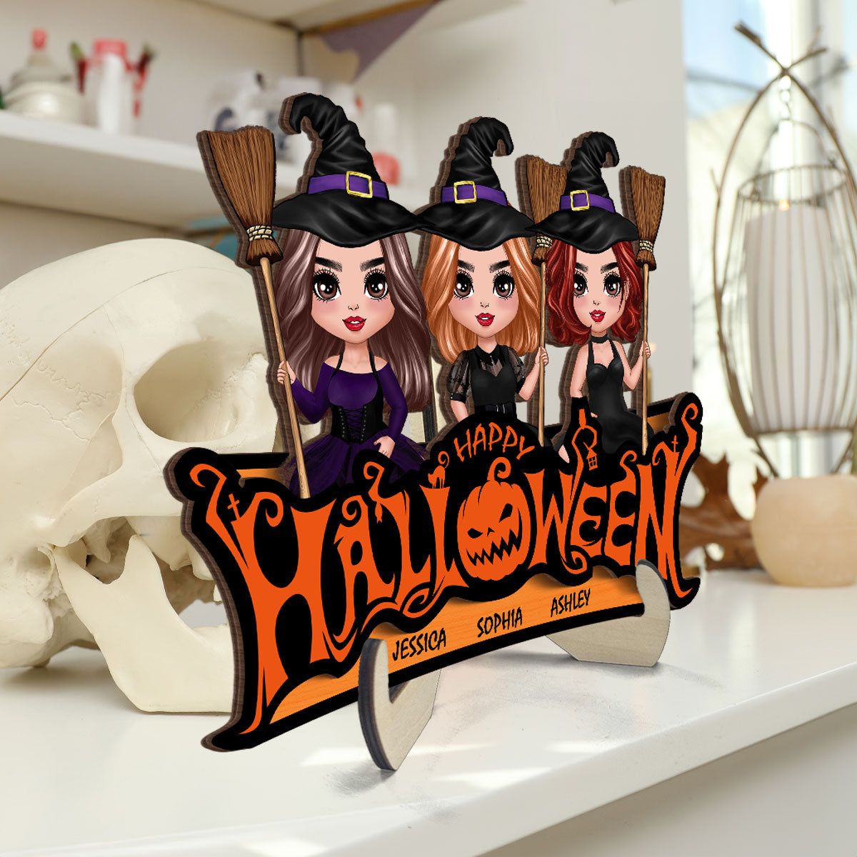 Besties Happy Halloween Jack O Lantern Spooky, Personalized 2-Layered Wooden Plaque, Gift For Best Friends, Sisters