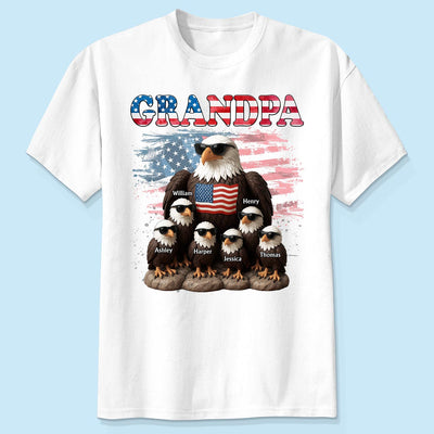 Patriotic Eagle Grandpa Dad & Kids 3D Effect Personalized Shirt, Gift For Dad Grandpa