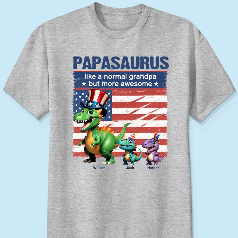 Grandpasaurus And Kids 3D Effect Dinosaurs 4th Of July Independence Day Celebration Personalized Shirt
