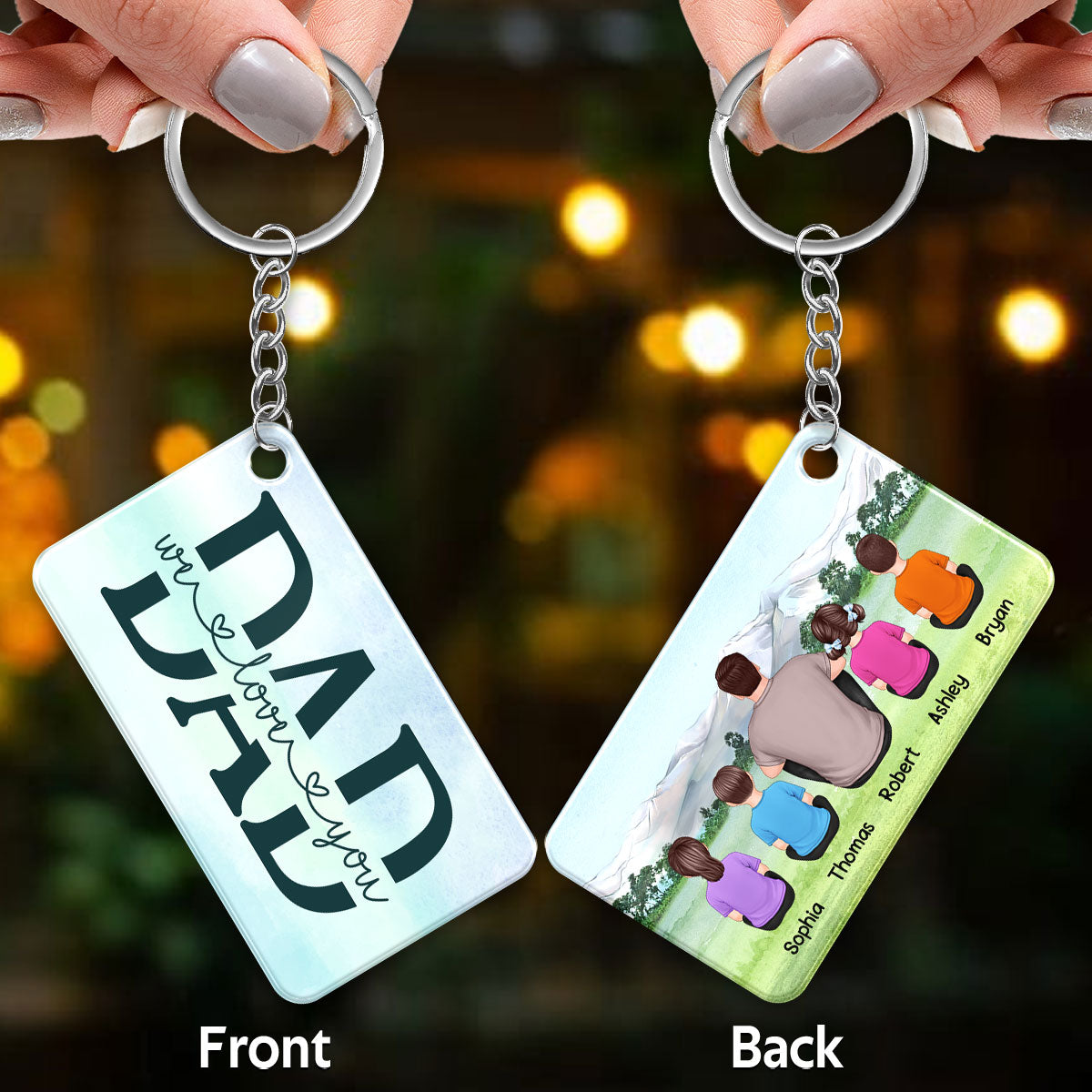 Best Dad Ever Back View Man & Kids Kid Dog Cat Sitting On Grass Personalized Acrylic Keychain