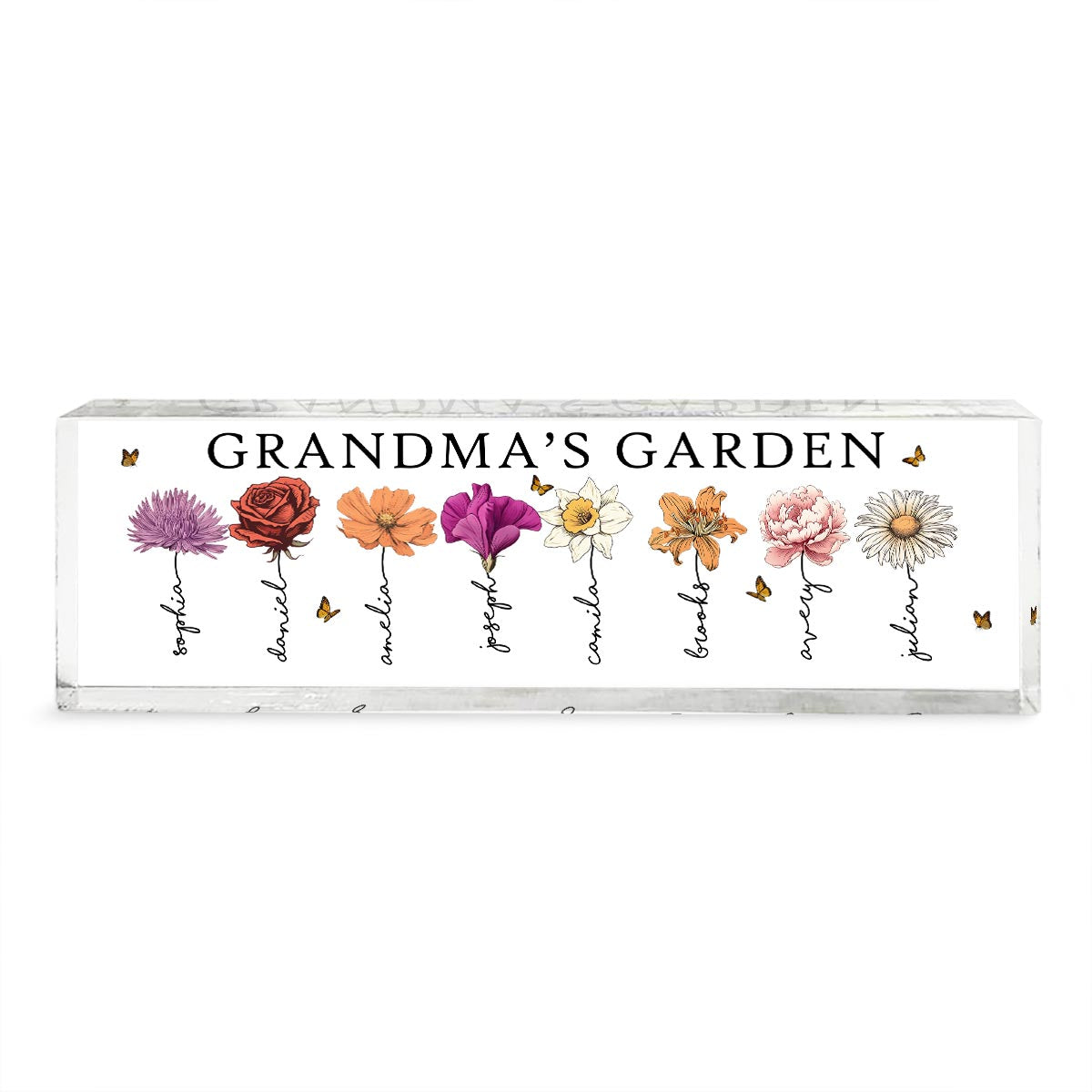 Grandma‘s Garden Love Grows Here Birth Month Flower Personalized Acrylic Desk Name Plate, Gift For Grandma, Mom