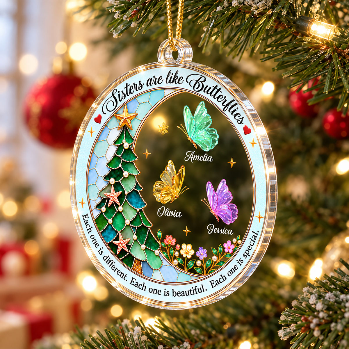 Trending Sisters Butterfly - Personalized Acrylic Ornament - Christmas Gift For Sisters, Girls