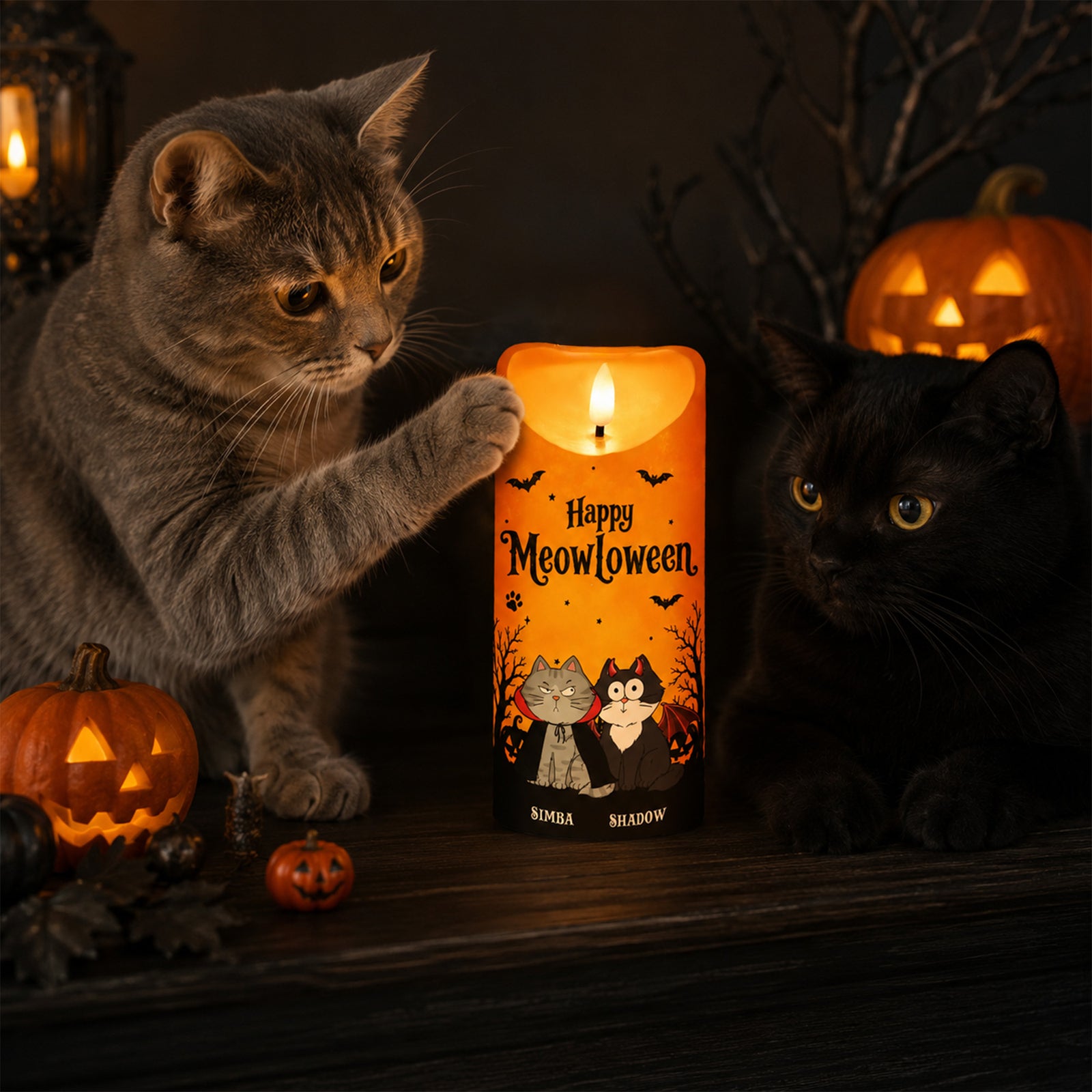 Cat Mom Happy Meowloween - Personalized LED Candle - Purrfect Halloween Decor for Cat Lover