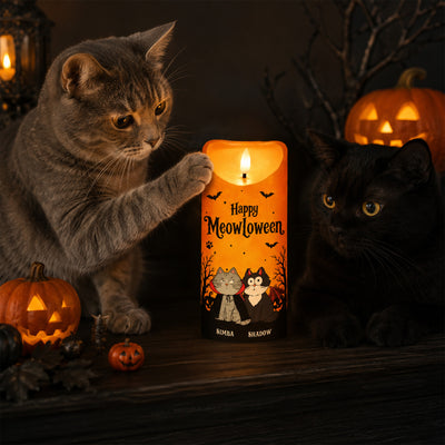Cat Mom Happy Meowloween - Personalized LED Candle - Purrfect Halloween Decor for Cat Lover