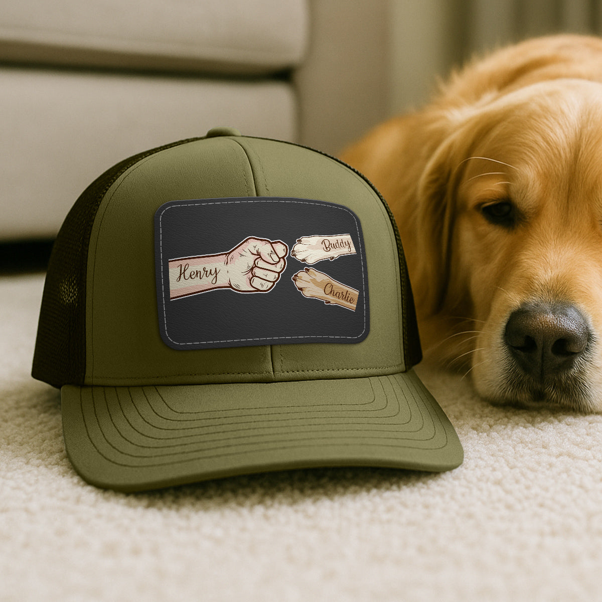 Dog Dad Fist Bump Personalized Trucker Cap, Dad Snapback Hat, Father's Day Gift for Dog Dads