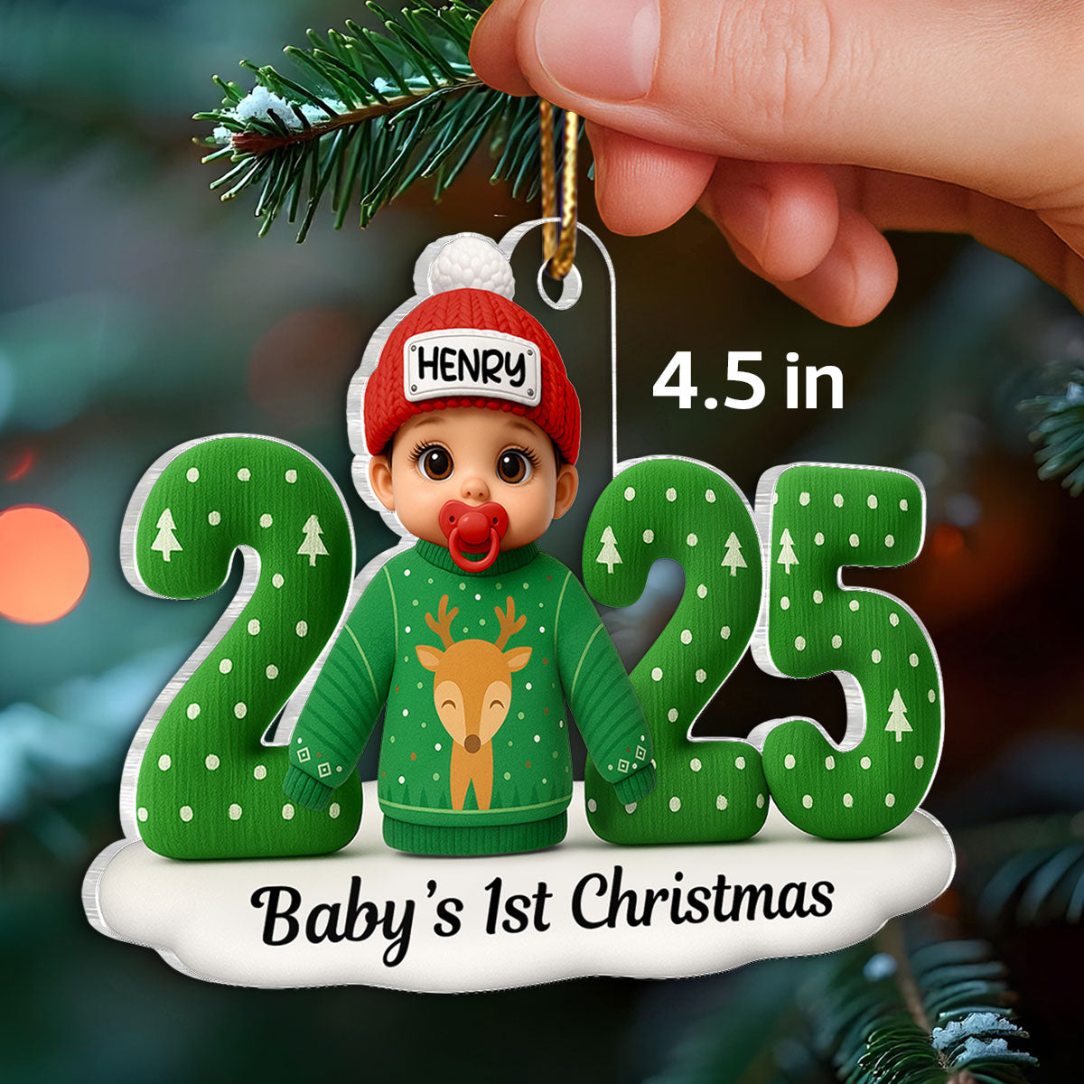 Baby In Ugly Sweater First Christmas - Personalized Acrylic Ornament - Unique Christmas Gift For New Parent, Newborn Keepsake