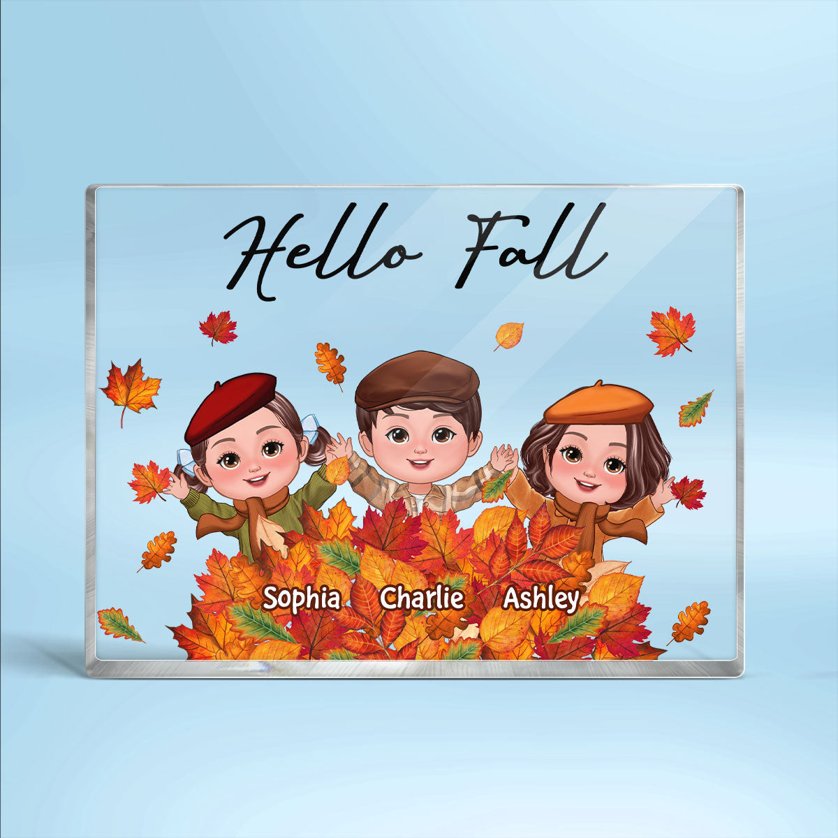 Fall Season Kids Playing In Leaf Pile Personalized Rectangle Acrylic Block Plaque