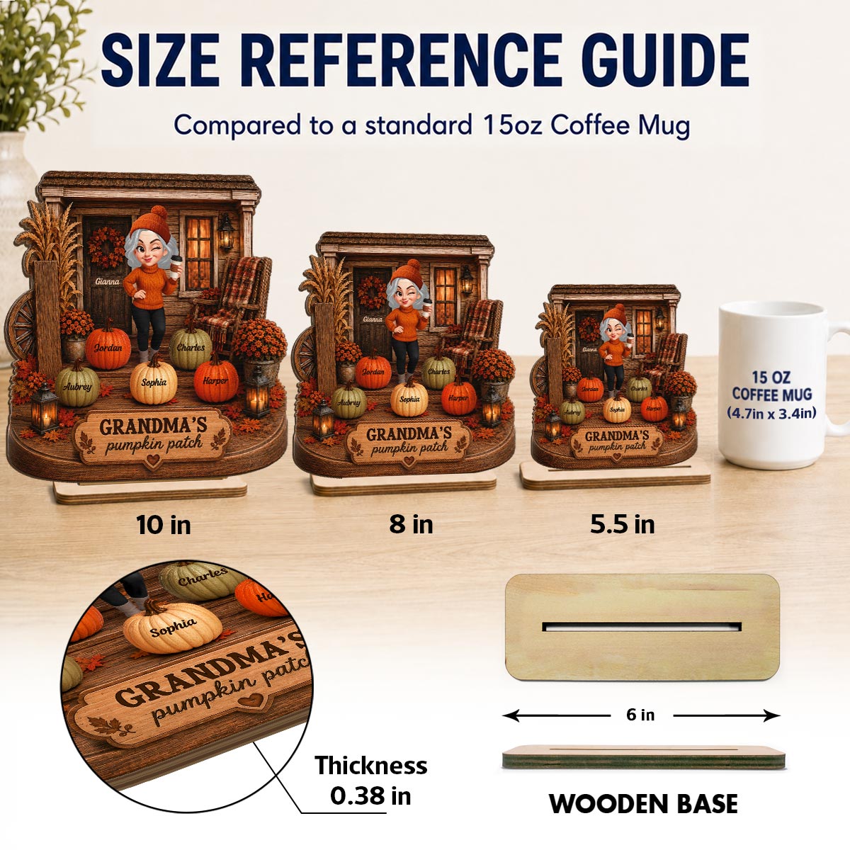 Grandma's Pumpkin Patch Front Porch 2D Flat Printed - Personalized 2-Layered Wooden Plaque - Cozy Fall Decor for Grandma