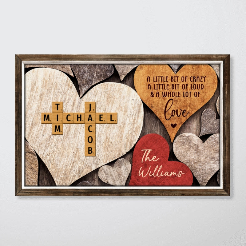 Family Names Crosswords Wooden Heart Shape Personalized Poster