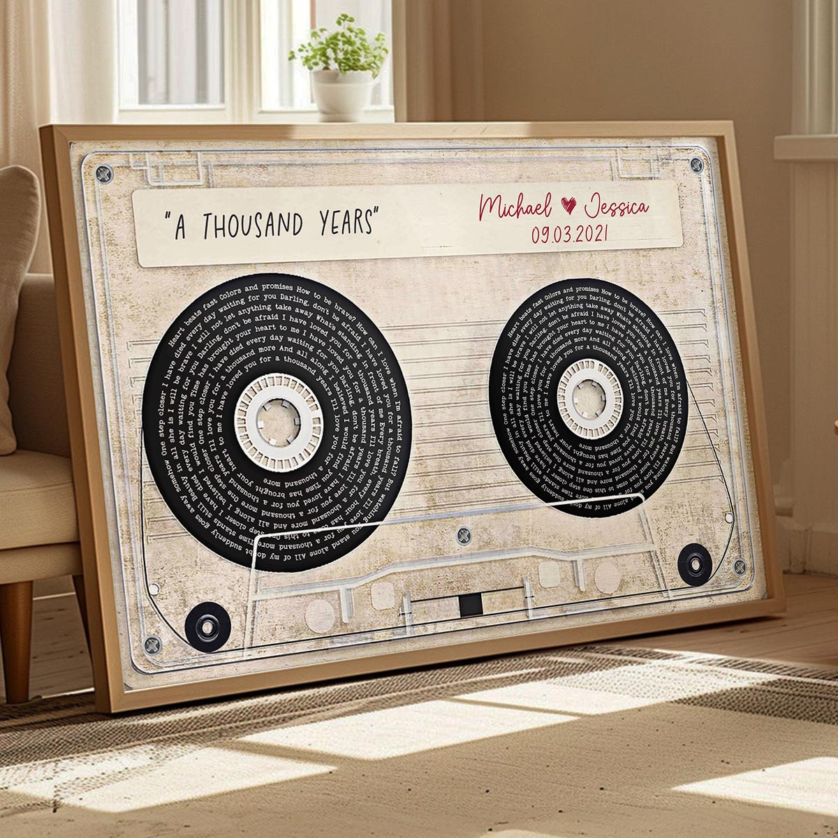 Vinyl Record Song Lyrics Sassette Tape Anniversary Music Personalized Poster, Gift for Him for Her Sustainable Heartfelt Gift, Valentines Day
