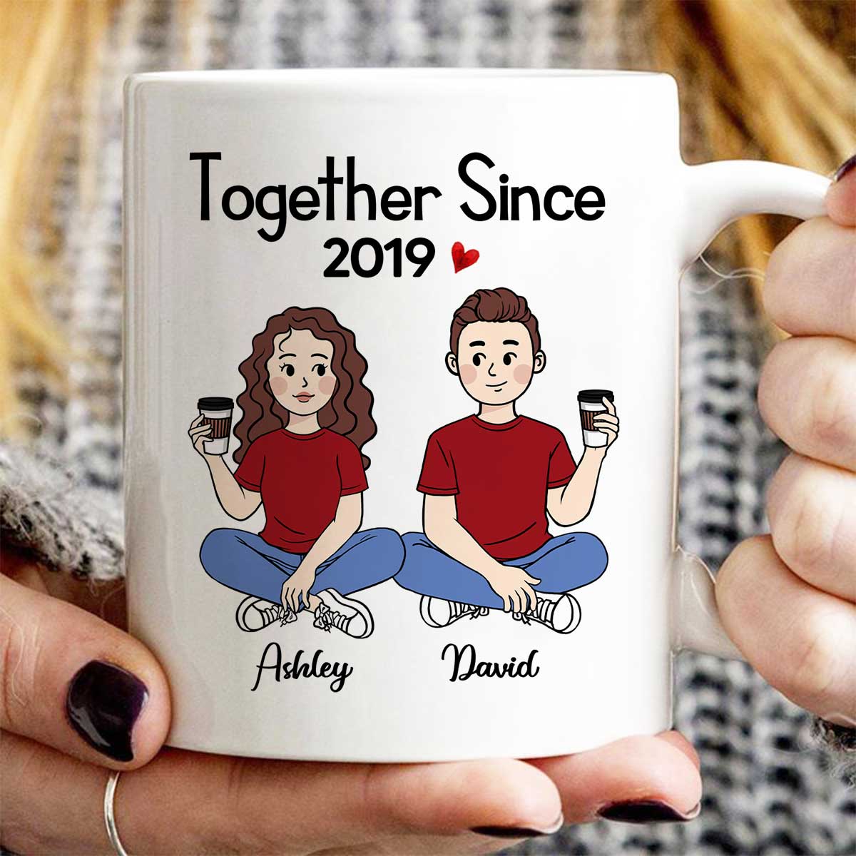 Cartoon Chibi Couple Sitting Gift For Him For Her Personalized Mug