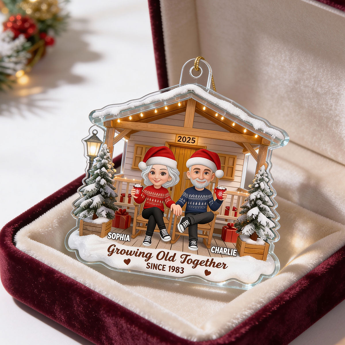 3D Effect Nostalgia Eternal Love Couple On Front Porch - Personalized Acrylic Ornament - Gift For Couple, For Him, For Her, Farmhouse Decor