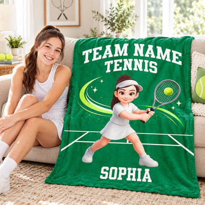 Tennis Boy Girl Custom Name And Team Name - Personalized Fleece Blanket - Christmas Gift For Grandson, Son, Granddaughter, Daughter