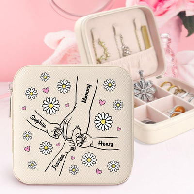 Grandma Mom Flower Kids Holding Hand Outline Personalized Jewelry Box