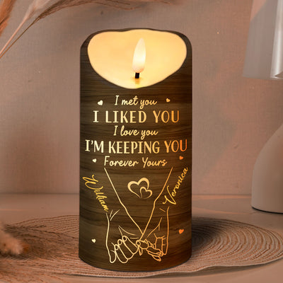Couple Love Message Hand In Hand Outline Personalized LED Candle