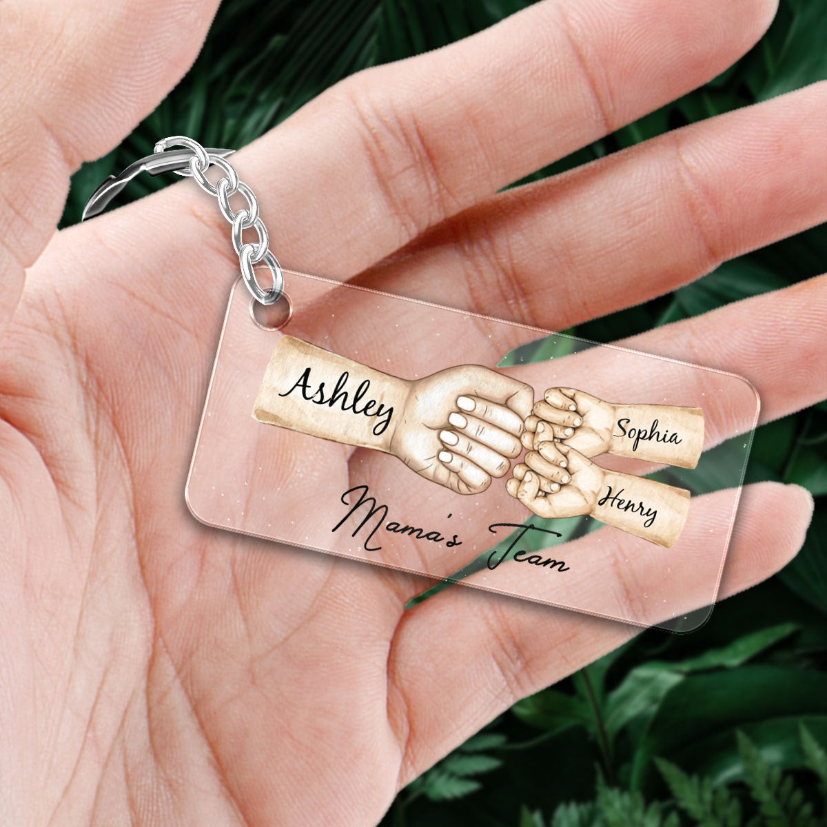 Mama's Team Fist Bump Personalized Acrylic Keychain, Gift For Mom, Grandma