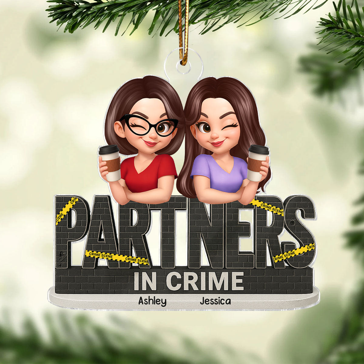 Partners In Crime Brick Pattern Crime Scene Personalized Acrylic Ornament