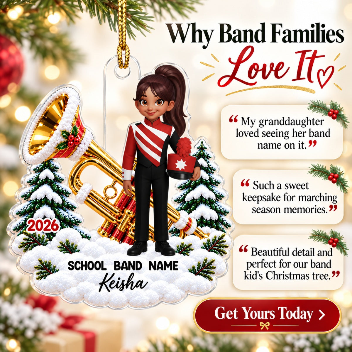 Trumpet Drum Marching Band Design For Boy Girl - Personalized Acrylic Ornament - Gift For Granddaughter, Grandson