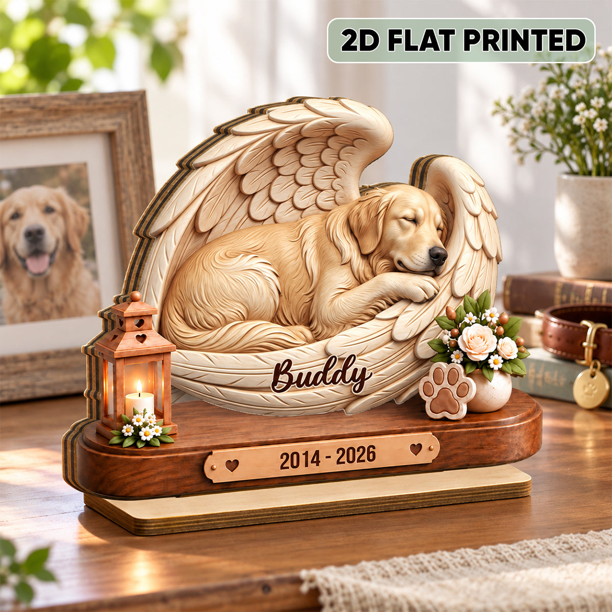 Custom Dog Cat Angel Wing Memorial from Photo - Personalized 2-Layered Wooden Plaque - Heartfelt Sympathy Keepsake for Dog Cat Lovers