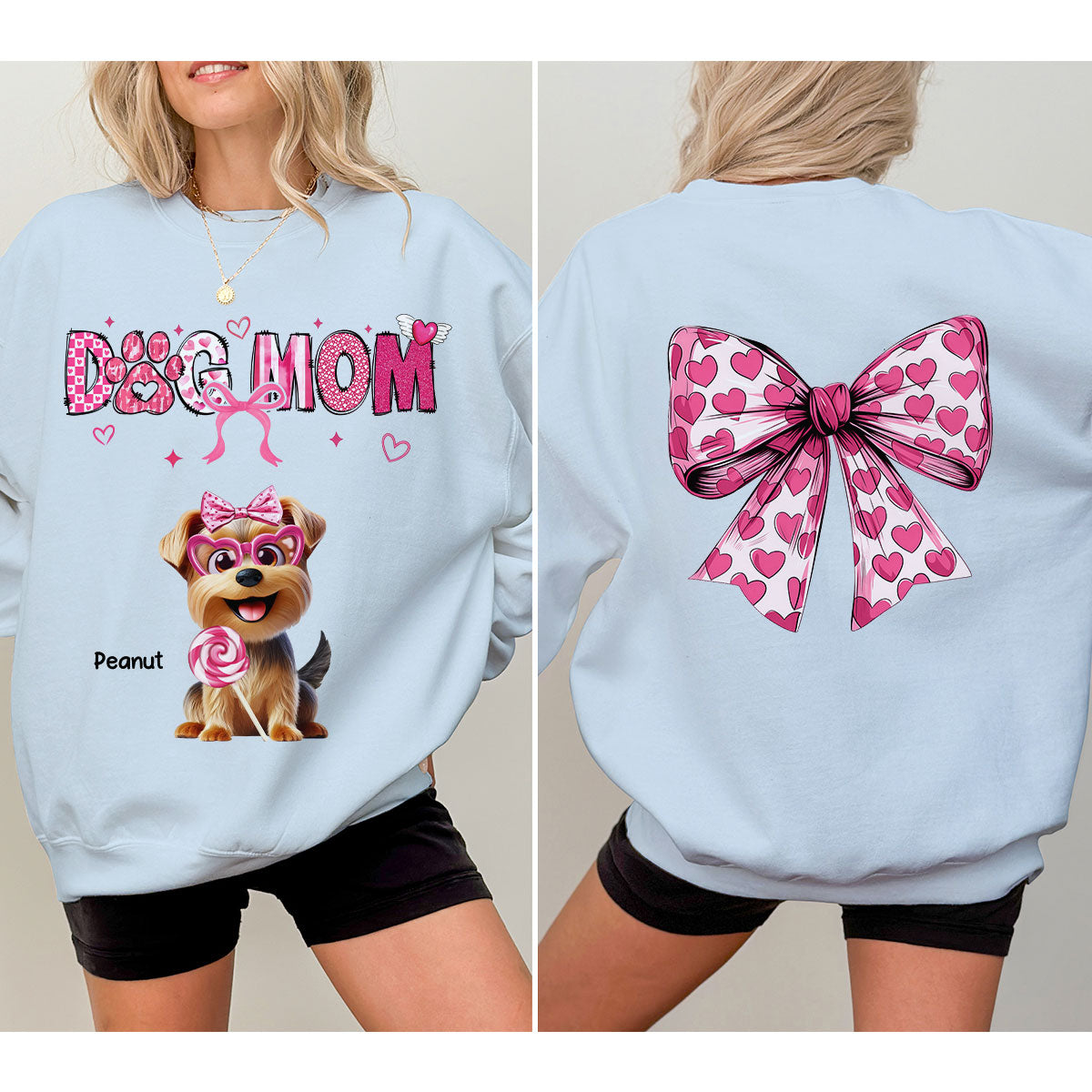 Dog Mom Cute Coquette Cartoon Dog  Gift Personalized Double Sided Sweatshirt