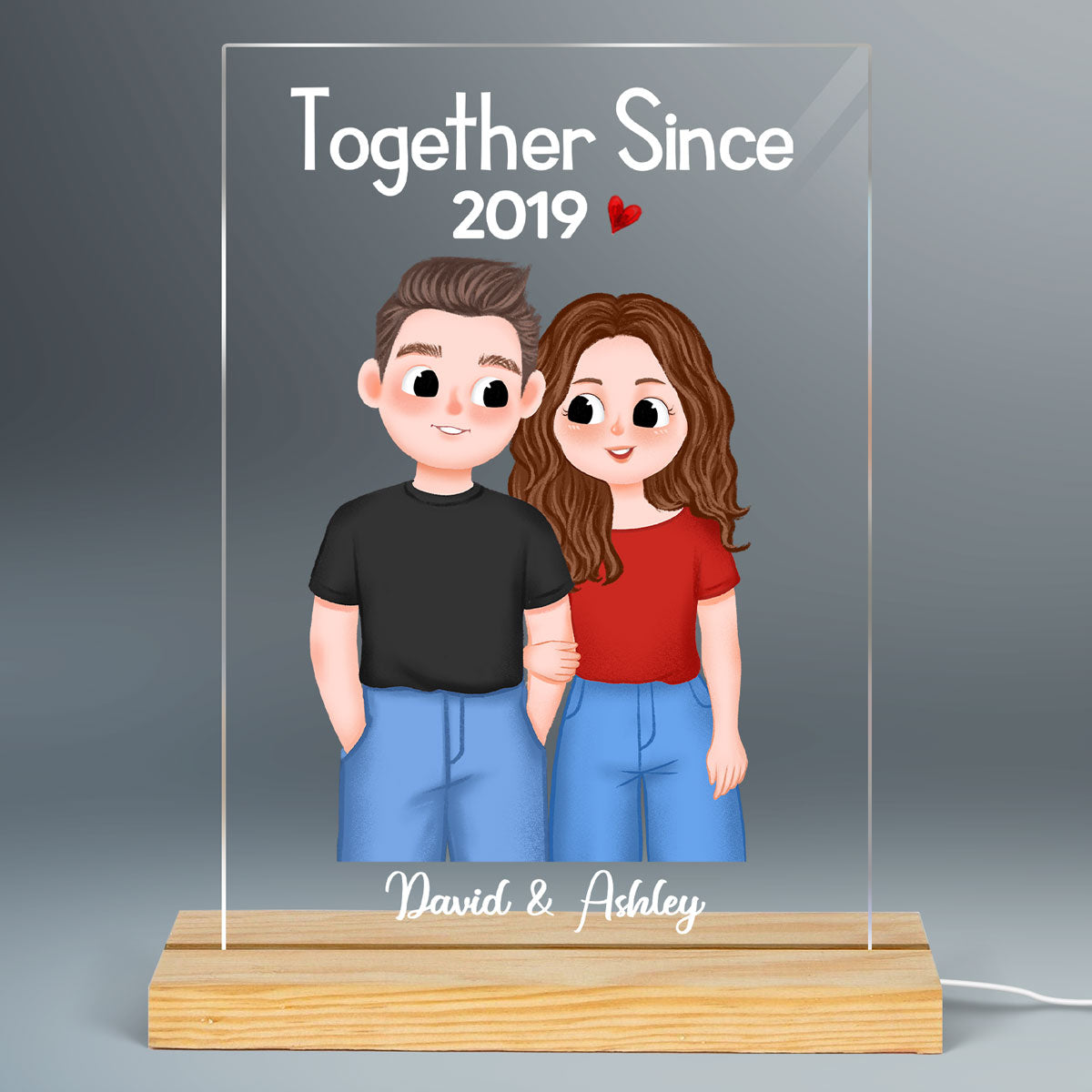 Cute Illustration Couple Together Since Personalized Rectangle Acrylic Plaque LED Night Light