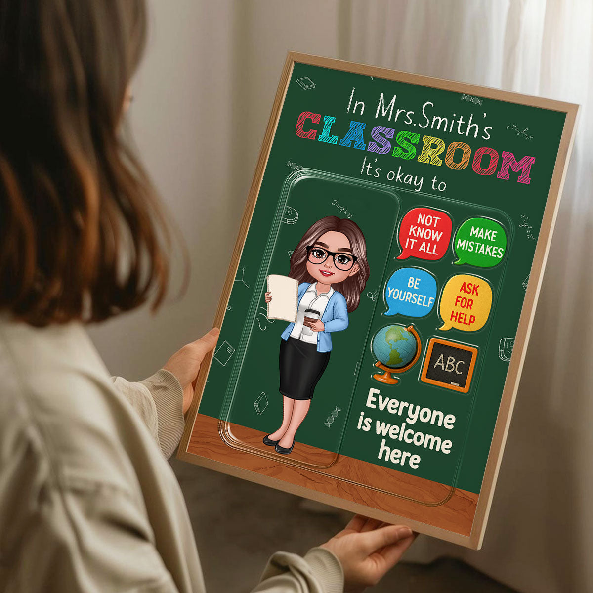 In Teacher Classroom 3D Effect Action Figure Personalized Poster, Back to School Gift for Teachers