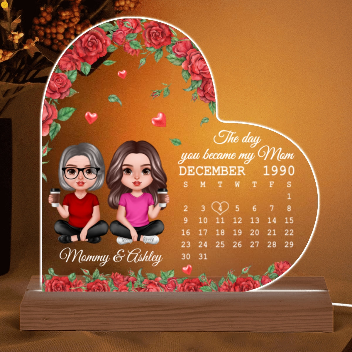 Realistic Doll Mother Daughter Personalized Acrylic Custom Shape LED Night Light - Gift For Mom