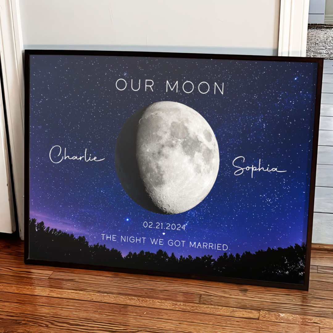 Our Moon Couple Gift Moon Phase Art Anniversary for Wife, Gift for Husband Wedding Anniversary Personalized Poster