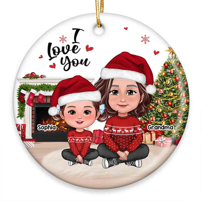 Christmas Grandma & Grandkid Sitting Crossed Legs I Love You Gift For Granddaughter Grandson Personalized Circle Ornament