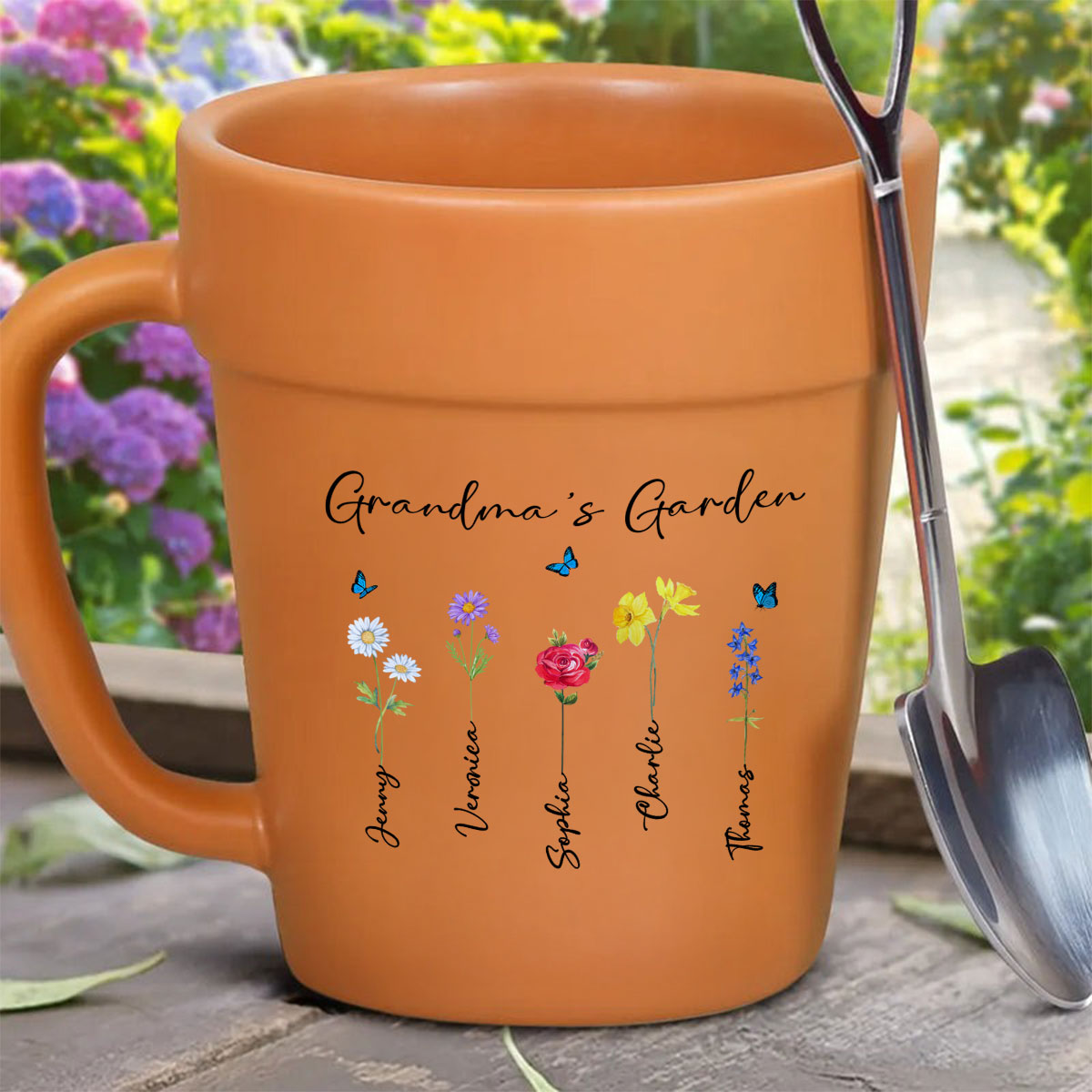 Grandma's Garden Watercolor Birth Month Flower Personalized Plant Pot Ceramic Mug