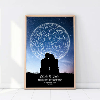 Custom Star Map Couple Under Sky Poster, Capture the Precious Moment, The Night We Met Couple Anniversary Gift, Wedding Gift, Constellation Print, Real Astronomical Data