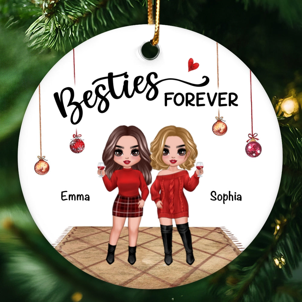 Christmas Doll Besties Standing Personalized Circle Ornament