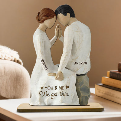3D Effect Couple Sitting Side By Side - Personalized 2-Layered Wooden Plaque - Valentine's Day, Anniversary Gift For Him, Gift For Her