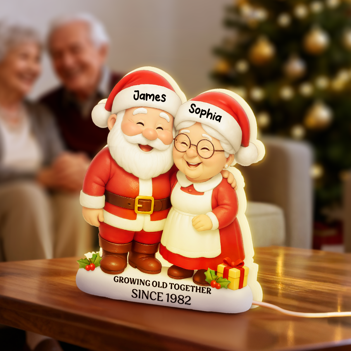 Christmas Santa Couple Growing Old Together - Personalized Light Box - Gift For Couple