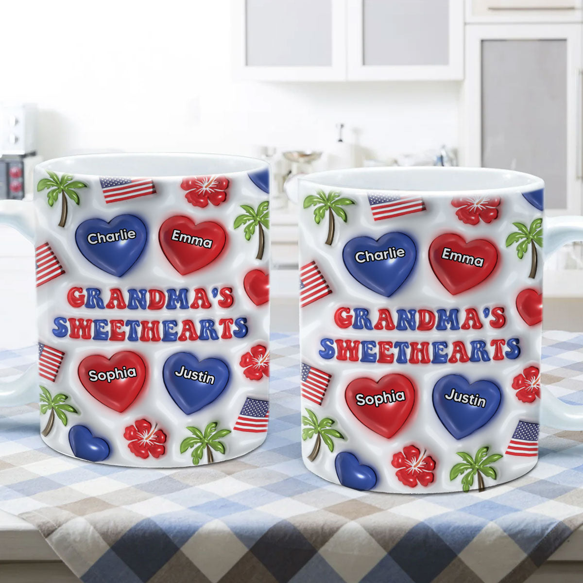 Grandma's Sweetheart Personalized 3D Inflated Mug, 4th Of July Gift For Grandma