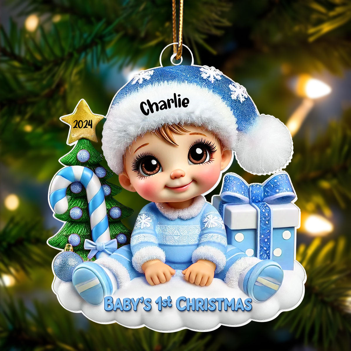 Cute Baby Sitting Personalized 2D Flat Acrylic Ornament, Christmas Keepsake for Baby, New Mom, New Dad