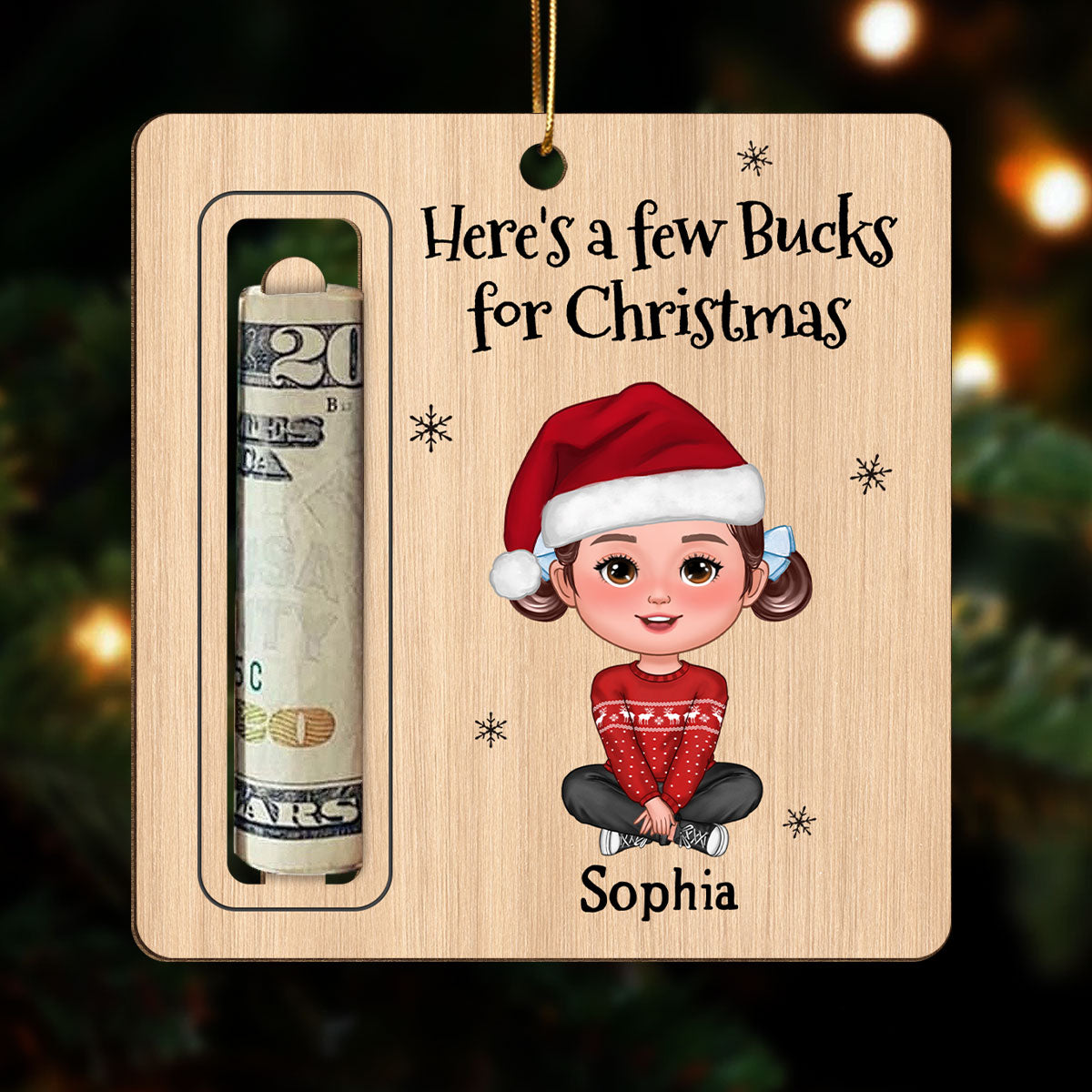 Here’s A Few Bucks for Christmas Cute Kid Personalized Holiday Money Holder Ornament