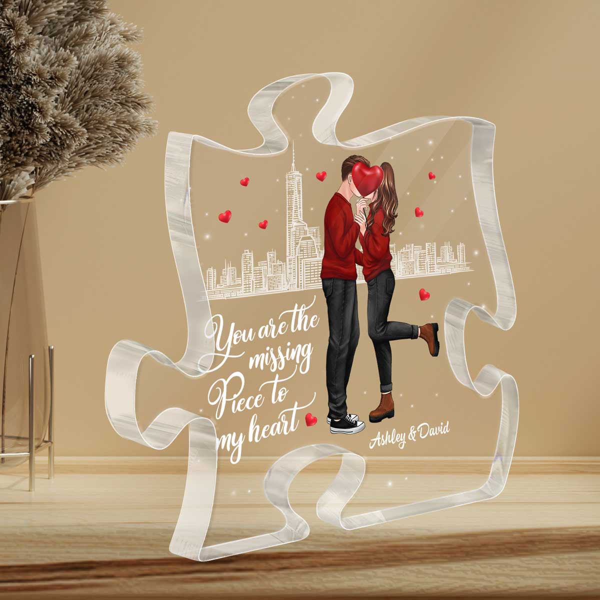The Missing Piece To My Heart Standing Kissing Couple Personalized Puzzle Acrylic Plaque