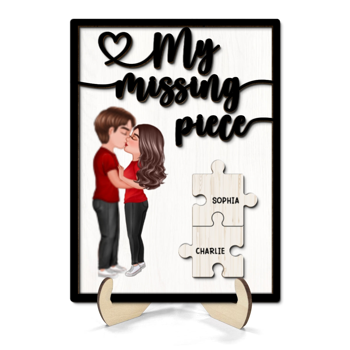 My Missing Piece Couple Kissing Valentine‘s Day Gift For Her Gift For Him Personalized 2-Layer Wooden Plaque