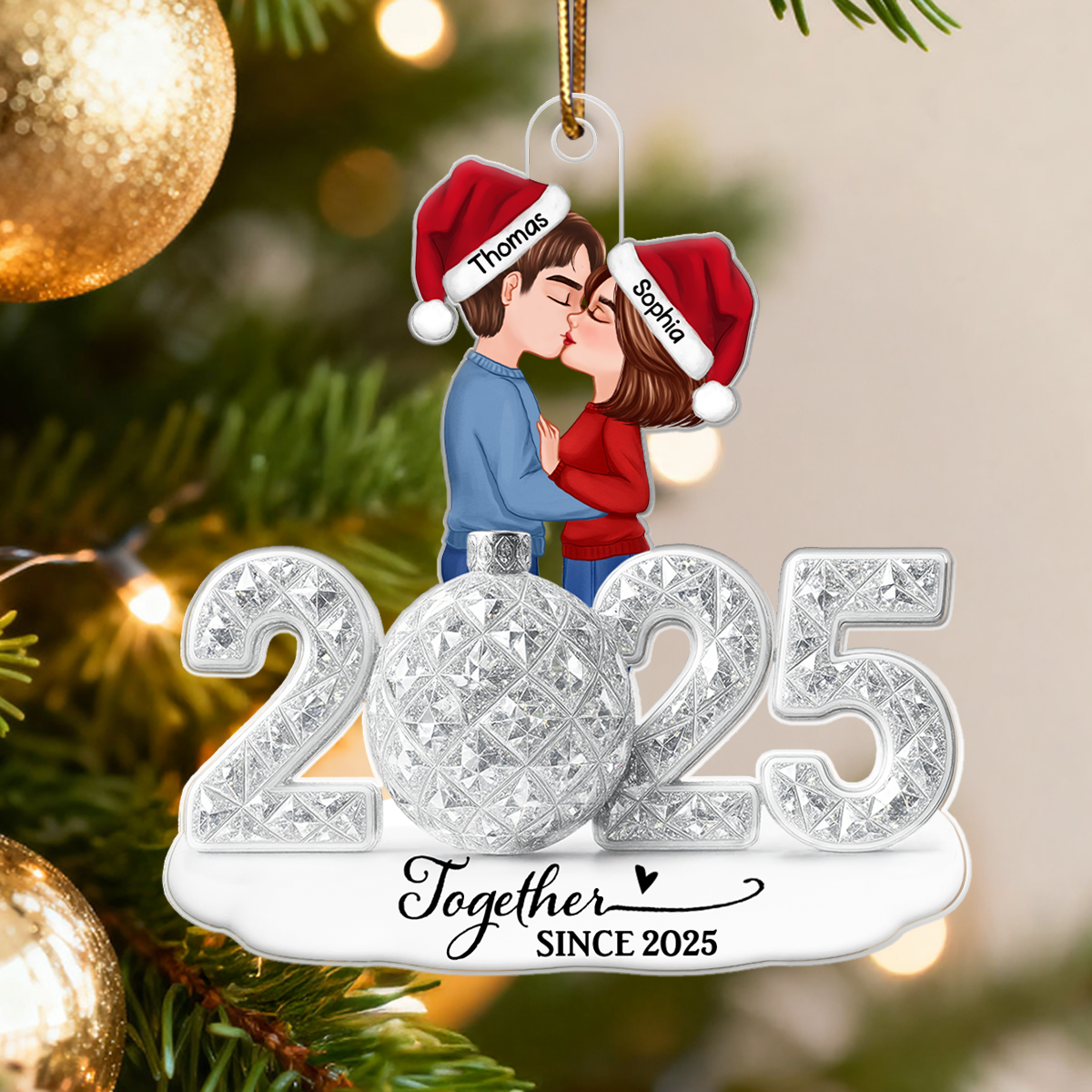 Couple Kissing 3D Crystal Effect - Personalized Acrylic Ornament - Christmas Gift for him, Gift for her