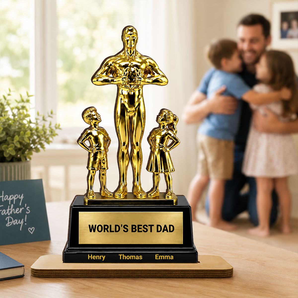 World's Best Dad Trophy - Personalized 2-Layered Wooden Plaque - Father's Day Gift for Dad, Husband