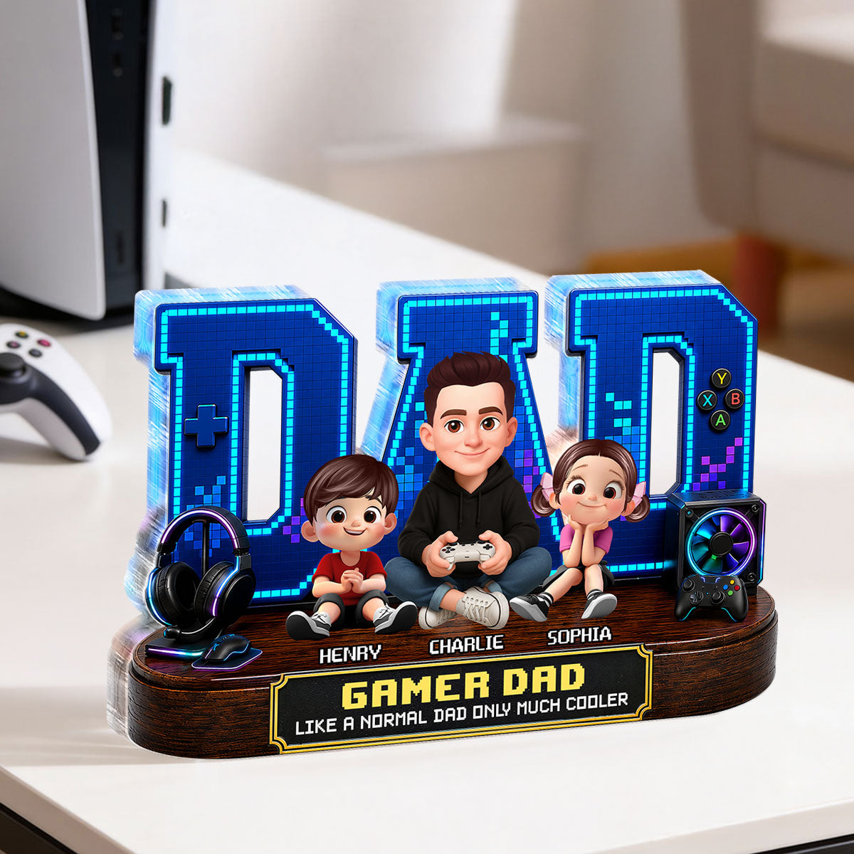 Gamer Dad Much Cooler - Personalized Acrylic Block Plaque - Father's Day Gift For Dad, Husband, Gamers