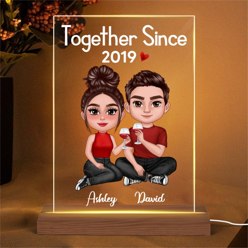 Doll Couple Sitting Together Personalized Acrylic LED Night Light